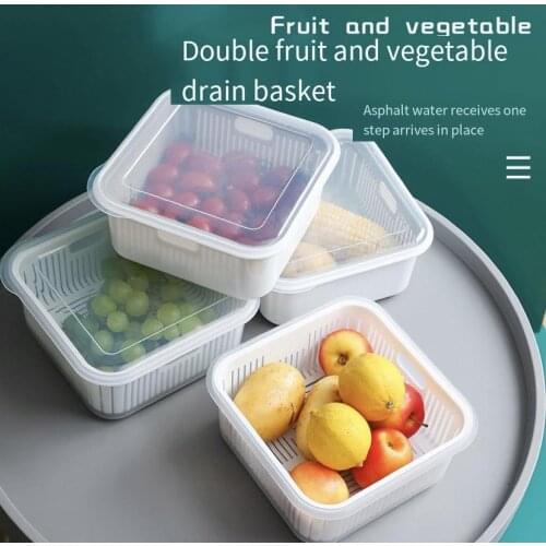 Double layer drain basket kitchen things washing basket refrigerator fruit fresh-keeping box creative multifunctional vegetable