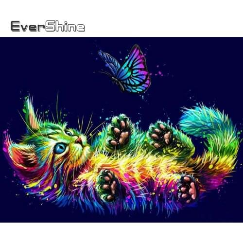 Evershine Diamond Painting Cat New Arrival Diamond Embroidery Animal Cross Stitch Butterfly Mosaic Full Layout Handmade Gift