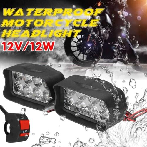 12V 12W Motorcycle Headlights Spotlights Super Bright Fog Spot Lamp Waterproof Auxiliary Driving Lights Headlamp With ON OFF