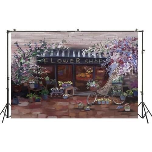 Spring Flower Shop Backdrop Watercolor Oil Painting Cottage Background Party Banner Kids Baby Photo Studio Portrait Photoshoot