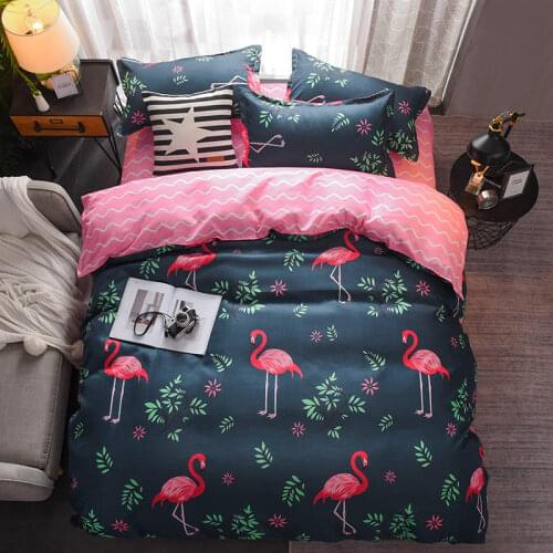 Home Living Flamingo Print 3/4Pcs Bedding Sheet Pillow Case Duvet Cover Queen Size and King Size Bedding Sets