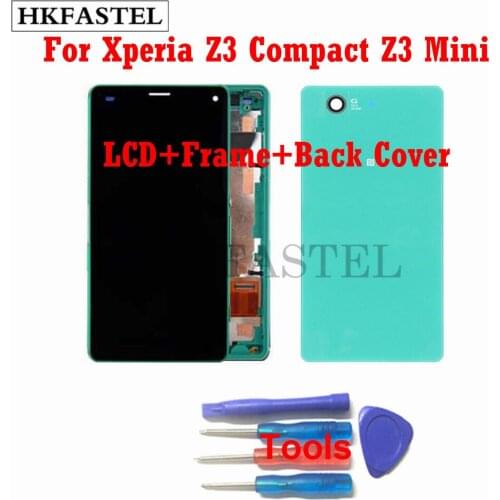 HKFASTEL For Sony Xperia Z3 Compact Z3 mini D5803 D5833 Original LCD Display touch screen Frame cover + Back battery door case