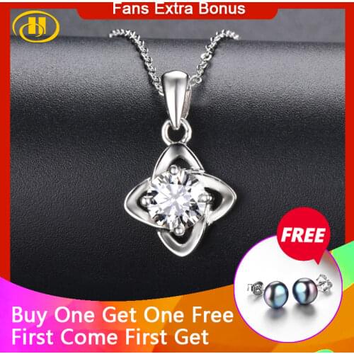 Hutang 1 Carat White Moissanite Pendant Solid 925 Sterling Silver Necklace Four Leaf Clover Shape Fine Jewelry Engagement Gift