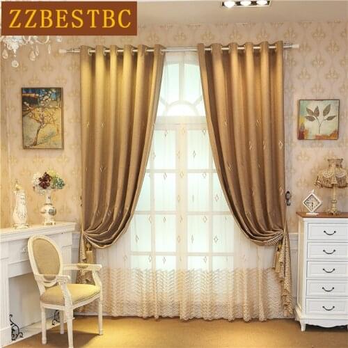 Brown modern minimalist garden high quality chenille Blackout Curtains for Living Room Classic Embroidered curtain for Bedroom