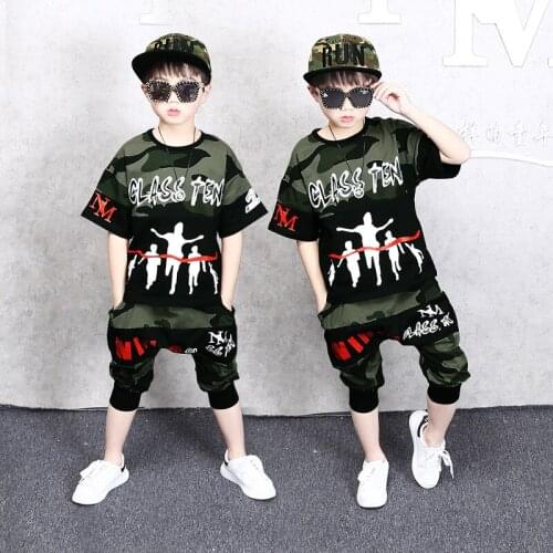 2021 Summer Kids Clothes Boy Children Sets Camouflage Baby hip hop Sport Suit Teenager short t shirt + pant 4 6 8 9 10 12 Years
