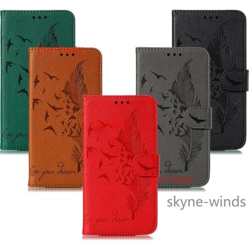 For Samsung Galaxy A22 4G M32 lychee pattern leather feather embossing case flip wallet clip stand cover for SM A 22 M 32 fundas