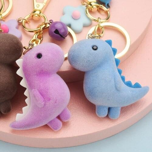 Creative Cartoon Dinosaur Keychain Flocking Cartoon Doll Pendant Exquisite Cute Small Accessories Car Bag Pendant Gift