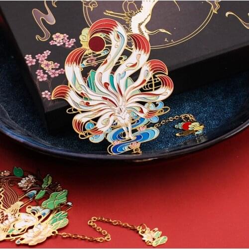 Creative DIY Chinese style metal bookmarks, cartoon fox, whale, phoenix deer, high-end gifts, crafts, art bookmarks, stationery