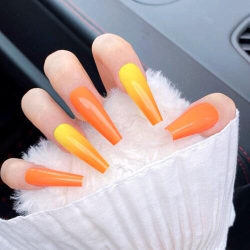 Summer Nails Orange Ombre Ballet Coffin Extra Lonng Press on Fake Nails JP2048-B3