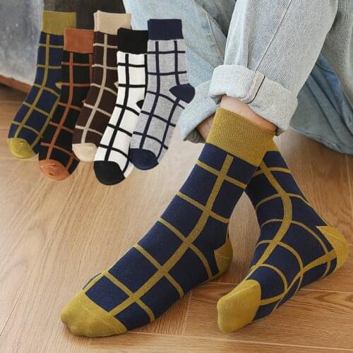 New British Style Plaid Color Matching Mid-Calf Socks Mens Cotton Personality Men Trendy Socks In Stock Wholesale