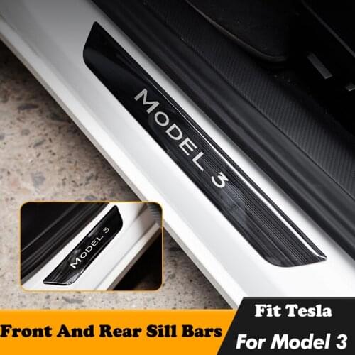 Stainless Steel Car Door Sill Scuff Plate for Tesla MODEL 3 Welcome Pedal Strip Carbon fiber Type Door Decoration Wrap Cover