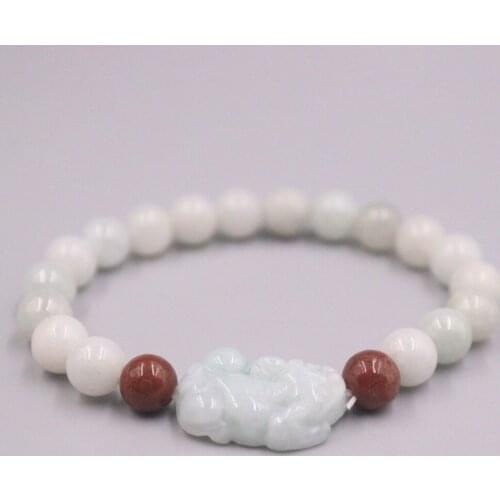 Genuine Real Natural Grade A Jade Jadeite 7.5mm Beads With Pixiu Bracelet For Women