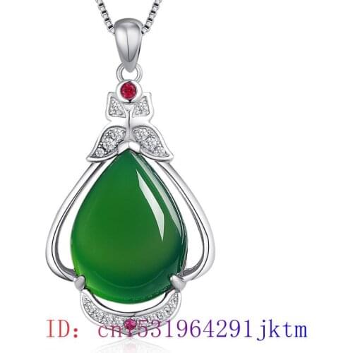 Jade Water drop Pendant Gifts 925 Silver Natural Charm Women Chinese Necklace Agate Fashion Amulet Jewelry Gemstone Chalcedony