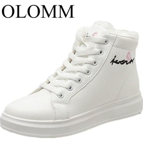 OLOMM 2019 female winter new short boots wild short tube non-slip tie winter plus velvet warm cotton shoes LL-193