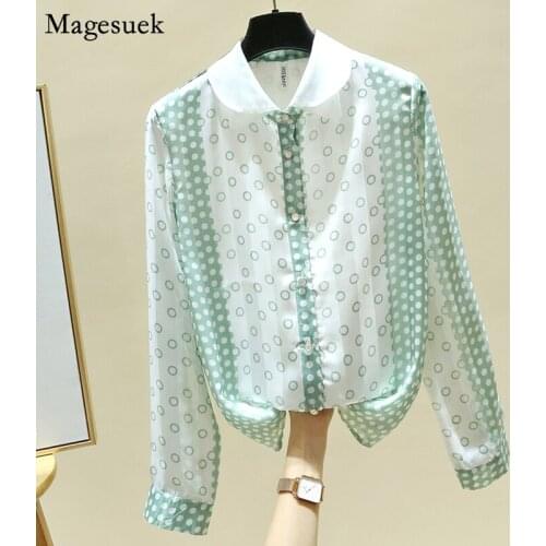 Autumn Chiffon Blouse Women 2021 Korean Long Sleeve Top Women Blusas Polka Dot Casual Cardigan Button Up Shirt Ropa Mujer 11922