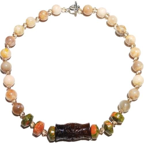Lii Ji Sunstone Crystal Unakite Jades Carved Pendant Necklace Choker Necklace 56cm/22'' Women Jewelry Gift Stock Sale