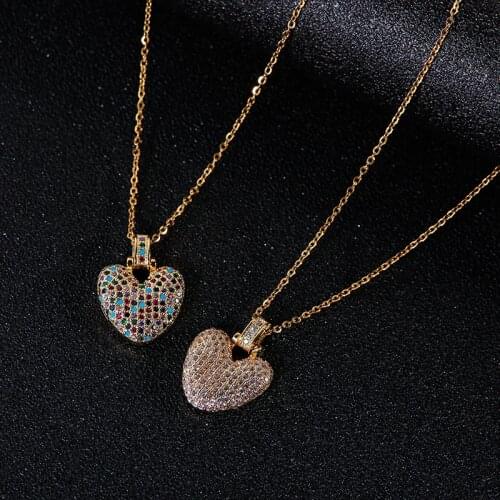 High Quality Gold Stainless Steel Colored Zircon Heart Pendant Necklace Glamour Women Necklace Jewelry