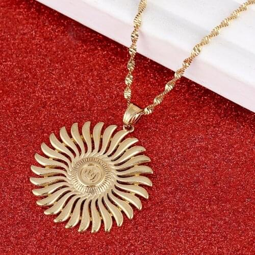 Allah Necklace Pendant Gold Color Islam Flower Allah Jewelry Women Men Arabic Muslim Middle East