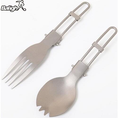 Balight Foldable EDC Spork Outdoor Mini Portable Spoon Fork Lightweight Camping Backpacking Cutlery Titanium Forks Spoon LW7
