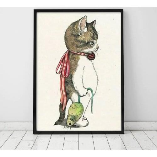 Nordic Waterproof Art Cartoon Cat Combination Kidsroom Prints and Posters Decorative Pictures for Living Room Unframed