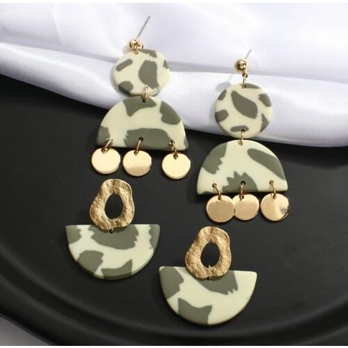 AENSOA Irregular Geometric Metal Polymer Clay Drop Earrings For Women Retro Multi-color Pendant travel Earring Jewelry Gift