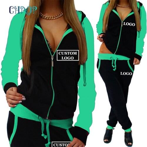 Custom Logo Tracksuit Women 2 Piece Set Zipper Sweatshirt+Pants Sportwear Womens Sports Suit Hooded Hoodies Set Spring Autumn