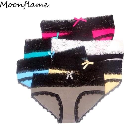 Moonflame 5 pcs/lots New Arrival 2020 Sexy Lace Underwear Cotton Women Briefs Panties 89230