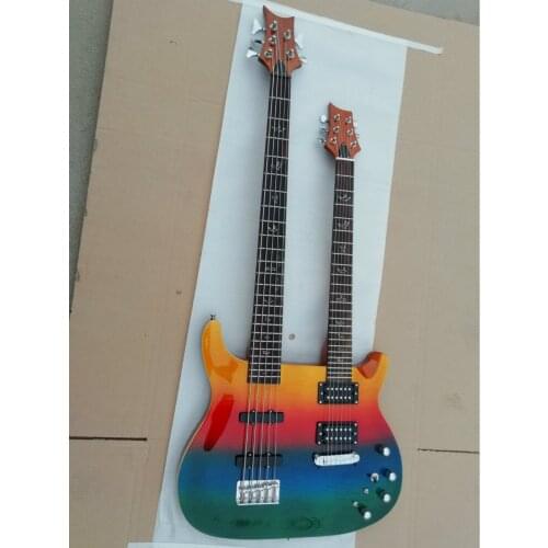 Top quality FPDN-0014 multi- color solid body rosewood fretboard 5/6 strings Double neck electric guitar, Free shipping