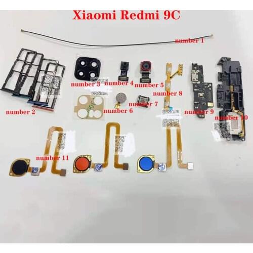 For Redmi 9C rear front camera Power Volume flex vibration Signal charging board loudspeaker lens Sim card tray Fingerprint flex