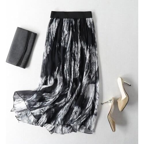 High Quality 100% Silk Summer Skirt for Women Floral Long Skirt Korean Fashion Skirts Womens Casual 2021 Jupe Femme Pph4976