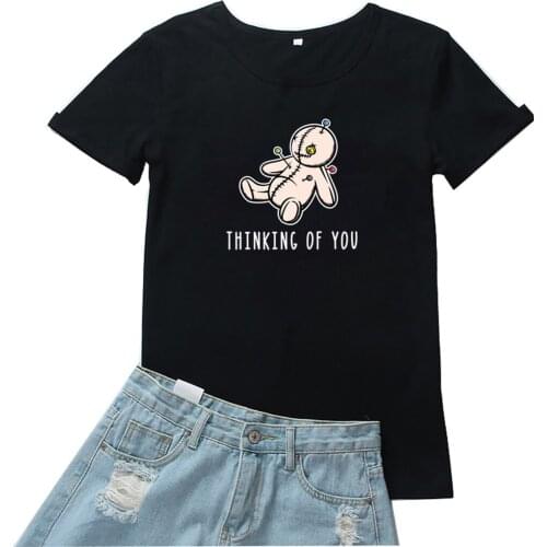Thinking of You Women Tshirt Personality Harajuku Print Tshirt Women Gothic Pattern T Shirt Women Casual Black Camiseta Mujer