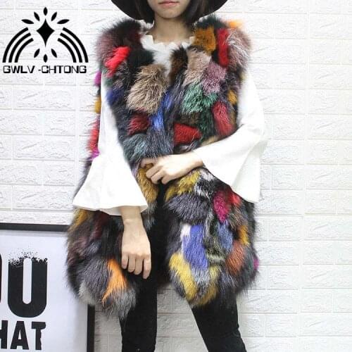 New Real natural genuine fox fur vest women fashion multi-color colorful fur jacket gilet custom any size