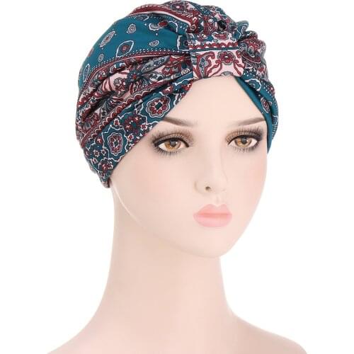 2021 High Quality New Printed Ethnic Style Bag Waist Cap Soft Cotton Hat Confinement Cap Muslim Turban India Cap Women Turban