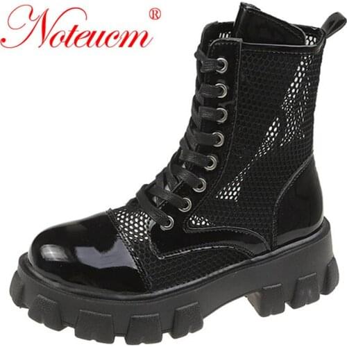 Summer Femme Mesh White Female Black Ankle Chunky Martin Combat Army Boots Platform Hole Shoe for Women 2021 Mujer Botin Sandals