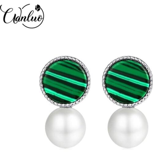 WL Real 925 Sterling Silver Turquoise Stud Earrings for Women Fine Jewelry Simulated Freshwater Pearl Boucles D'Oreille To Femme