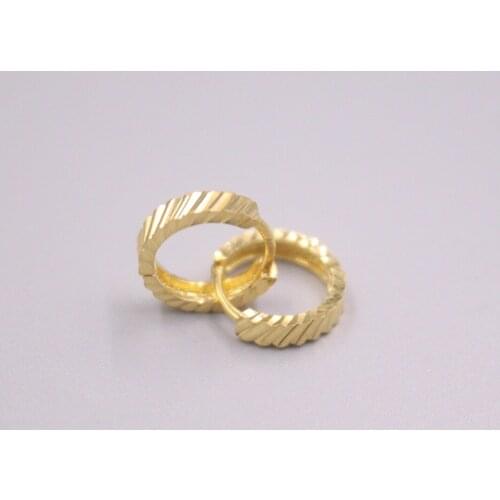 Real 18K Yellow Gold Earrings For Women Carved Line Lace Real Gold Hoop Earrings 12mmDia Gift Small Circle Gift