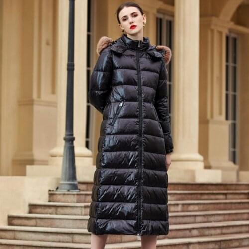 Super long Duck Down Jacket Women Winter thick Outerwear Coats Female natural fox fur collar hooded Warm Down Parkas F2109