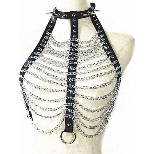 Body Harness Wear Cage Bra Women Spike Halter Sexy Bondage Lingerie Handmade Cupless Body Harness Goth Crop Top Club wear