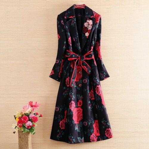 Trench Coat For Women Belt Slim Fit Long 3D flowers Spring Coat Casaco Feminino Abrigos Mujer Autumn Outerwear Female S-XL