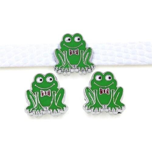 10PCS 8mm Enamel Green Frog Slide Charms Slide Beads DIY 8mm Hole Bracelets Wristbands,Belt Straps Pet Name Collar