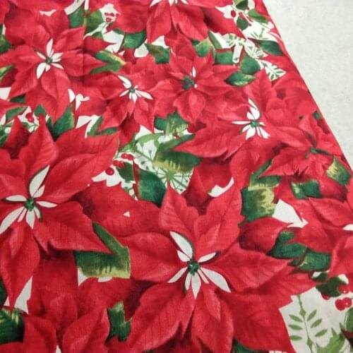 100% Plain Christmas Red Blooming Flowers Printed Cotton Fabric DIY sewing Clothing Tissue Telas Patchwork