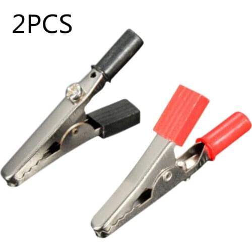 2Pcs/lot Insulated Crocodile Clips Plastic Handle Cable Lead Testing Metal Alligator Clips Clamps 55mm Length