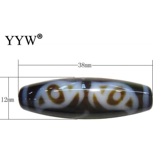 2PCs/Lot Natural Tibetan Dzi Beads, Oval, Japan eight pattern & two tone, 38x12x2.50mm, Hole:Approx 2mm, Sold By Lot