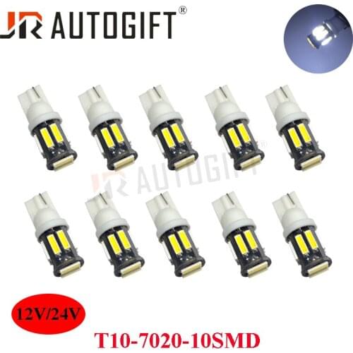200PCS 12V 24V car-styling 7014 7020 10 SMD T10 W5W LED Interior Dome License Plate Parking Light clearance light 10 LEDs Bulbs