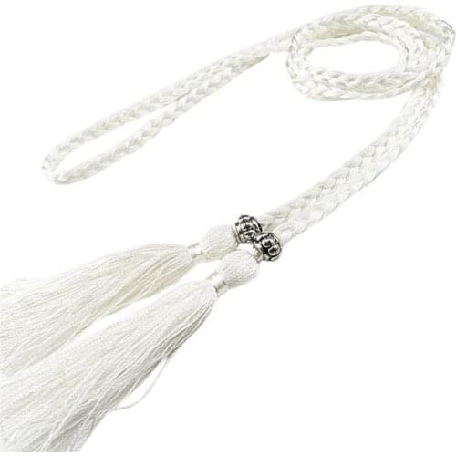 2021 Belts Women Fashion Thin Skinny Waistband Weave Braided Tassel Belt Dress Accessory Fashion Elegant Multicolor Lady Belt