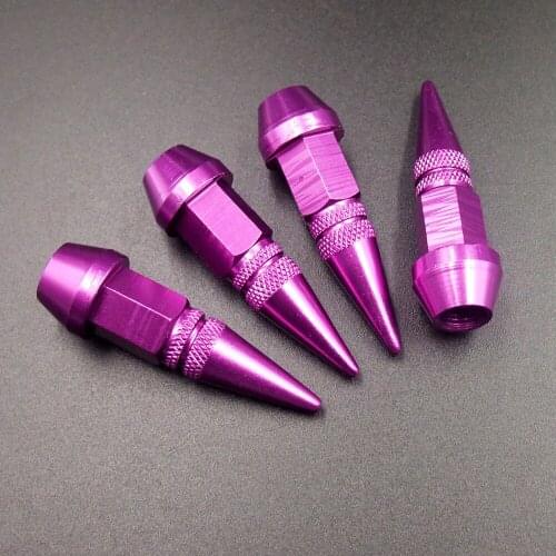 4pcs Purple 45mm Universal Spiked Car Wheel Tire Valve Air Stem Dust Caps Cover Truck Auto Vehicle Motorcycle Bicycle Accessory