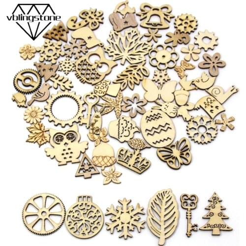 50pcs Christmas Tree Ornament Santa Claus Animal Plant Hanging Wooden Blanks DIY Crafts Scrapbooking For Wedding/Party/HomeDecor