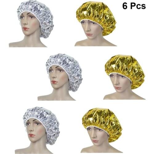 6Pcs Aluminum Foil Heat Insulation Cap Professional Hairdressing Cap Hair Dyeing Cap 3Pcs Golden And 3Pcs Silver