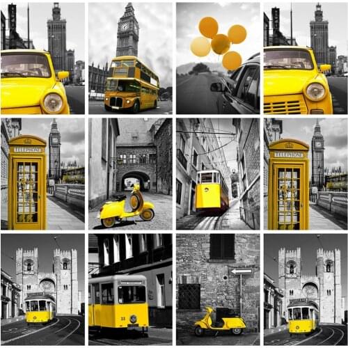 Huacan Diamond Painting City Landscape Wall Decoration Embroidery Mosaic Street Black And Yellow Home Decor Diamond Art