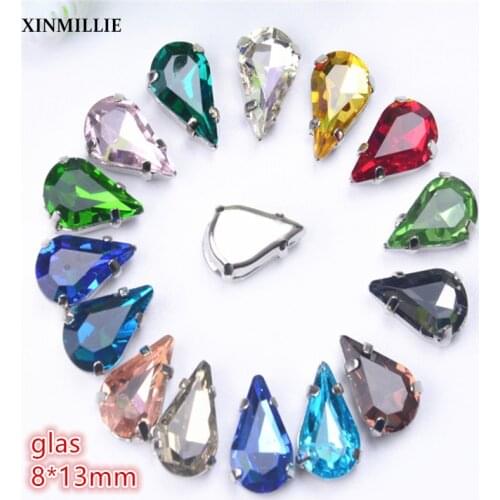 30Pcs 8*13mm Crystal Rhinestones Teardrop Droplet Glass stones In Metal Claw Settings Sewing on Dance Dress Shoes Nail Art DIY